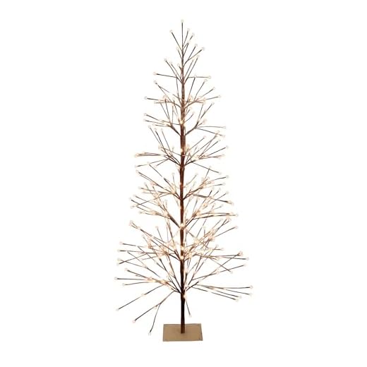Alpine Corporation 71"H Indoor/Outdoor Artificial Flocked Christmas Tree with White LED Lights, Brown , Christmas Decoration
