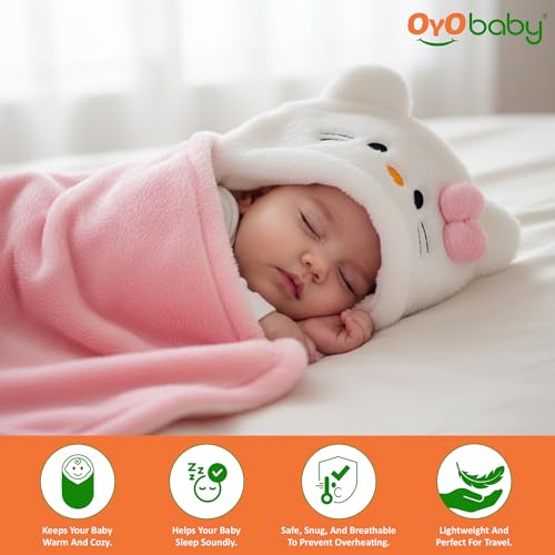 Image of OYO BABY Soft Cotton Baby Blanket Pack - Pink Kitty & Dad Pink, 0-12 Months | Gentle & Breathable Infant Swaddle Wrap, Cozy Newborn Blanket for Sleep, Travel & Nursery, Perfect Baby Shower Gift