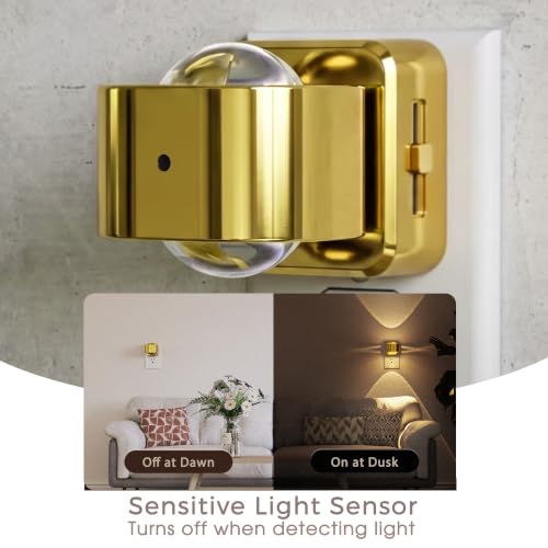 Image of Briignite Night Light Projector, LED Night Lights Plug into Wall, 180 Rotating Night Light for Kids, Dusk to Dawn Sensor, 0-150LM Dimmable, Warm White Ambient Lighting for Bathroom, Golden, 2 Pack