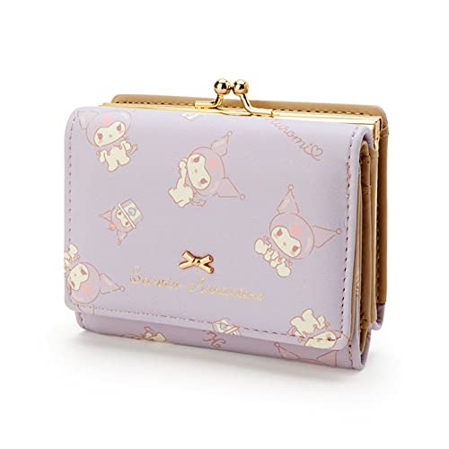 Kawaii Anime Girl's PU Leather Short Wallet Women's Cartoon Purse Coin ID Credit Card Bag Clutch Buckle Case Purple