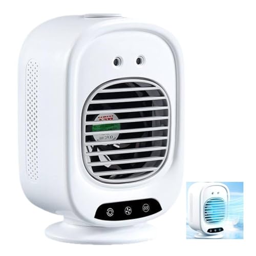 Mini enfriador de aire personal portátil con nano niebla, ventilador silencioso de 3 velocidades con tanque de 280 ml, oscilación de 150°, recargable por USB C para camping, oficina, dormitorio