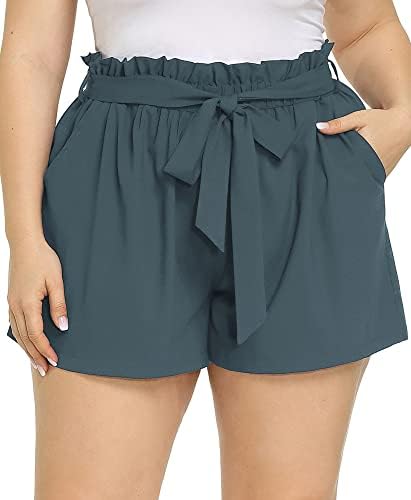 Hanna Nikole Paper Bag Shorts for Women Plus Size High Waisted Elastic Waist Shorts with Pockets