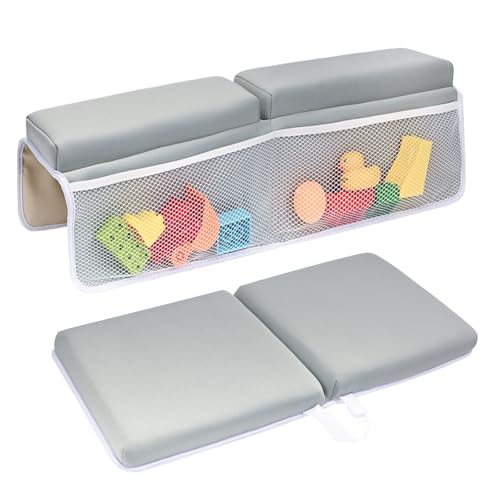 Image of Aimmop Baby Bath Kneeler and Elbow Rest Pad Set - 22'' Extra Long Quick Dry Kneeling Pad for Bathing Baby with Knee & Arm Support, Foldable Non-Slip Bathtub Mat with Toys Organizer