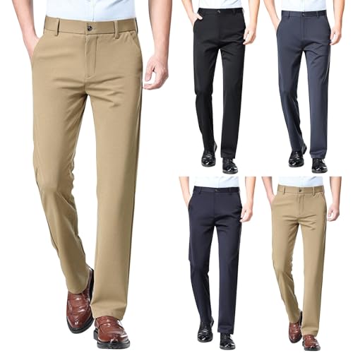Suit Pants for Men Relaxed Fit Straight Leg Dress Pants Stretchy Lightweight Flat Front Chino Pants with Pockets