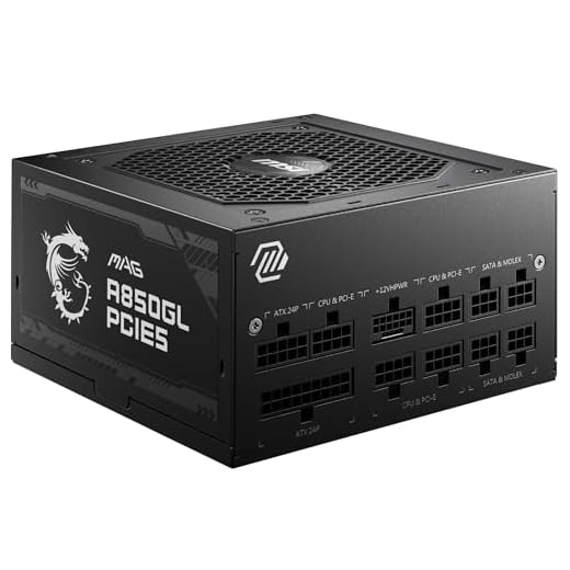 MSI MAG A850GL PCIE5 Netzteil, 850W, 80 Plus Gold, voll modular, ATX 3.0, unterstützt PCIe 5.0 GPU, 120mm FDB Lüfter mit dynamischen Kugellager, Full-Bridge LLC, Schwarze Flackkabel - 7 Jahre Garantie