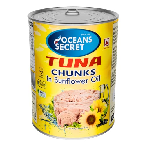 Image of Ocean Secrets | Canned Tuna Fish | Balanced Nutrition | Heart Healthy | Tuna in Sunflower Oil | Premium Cuts Ready to Eat | 400gm | Pack of 4