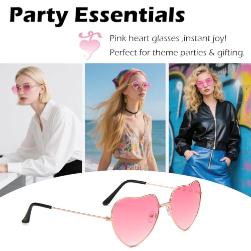 zaknszan 3 Paires de Lunettes Spécifications hippies Lunettes, Lunettes de Soleil Rétro en Forme de Cœur Dégradé Rose, Cadre Or Rose – vue 7