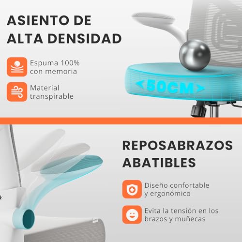 Miniatura 6 de Jupplies Silla Escritorio Ergonómica Con Soporte Lumbar, Reclinable 120 , Reposacabezas Ajustable, Reposabrazos Abatibles, Malla Transpirable, Ruedas 360 , Altura Regulable, Soporta 120 Kg