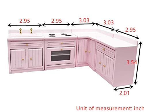 Sxfse Dollhouse Decoration Accessories,1:12 Dollhouse Miniature Furniture Wooden Kitchen Cabinet Set Freely Combined (Pink) #TOP3
