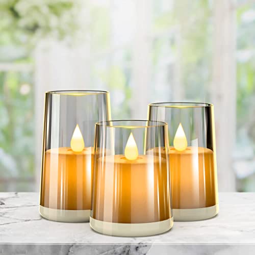 Xinbfgre Flickering Flameless Candles Battery Operated Candles Acrylic Plexiglass Led Candles With Remote, Grey Set Of 3(D:3" X H:3" 4" 5") #TOP1