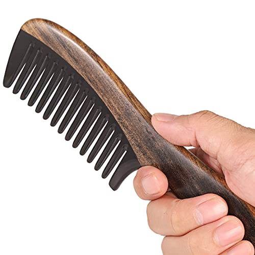 Onedor Handmade 100% Natural Chacate Preto Wood Hair Combs - Anti-Static Sandalwood Scent Natural Hair Detangler Wooden Comb (Wide Tooth) #TOP3