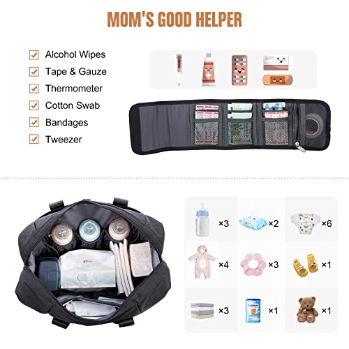 Lovevook Diaper Bag Tote, Large Baby Tote Bag, Travel Diaper Tote For Mom And Dad With Changing Pad And First Aid Bag, Dark Gray #TOP2