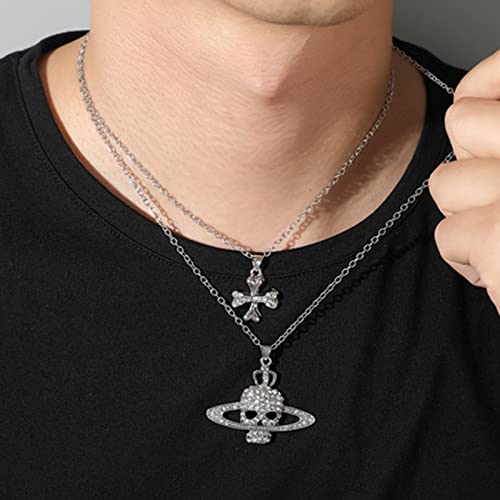 Saturn Necklace,Punk Saturn Planet Necklace,Anime Nana Planet Pendant Necklace,Cool Skull Necklace,Gothic Cross Necklace, Gothic Jewelry Christmas Birthday Gifts For Women Girls #TOP3