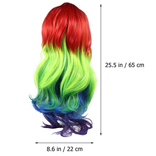 PIXNOR Peruca Feminina Cor Do Arco-Ãris Colorido Longo Ondas Grandes Peruca Com Franja Harajuku Loli