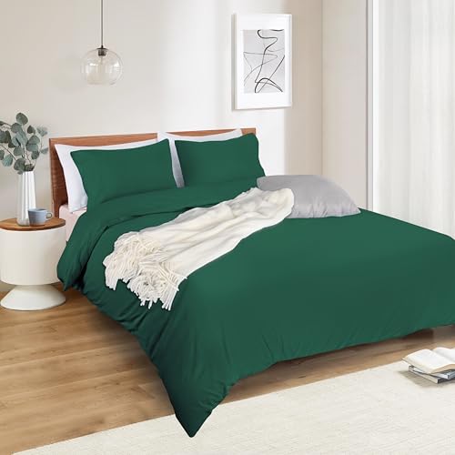 Image of Mejoroom Emerald Green Duvet Cover King - Comforter Cover - Soft and Breathable Bedding Duvet Cover with Zipper Closure, 3Pieces, 1 Duvet Cover (104x90) and 2 Pillow Cases(20x36)
