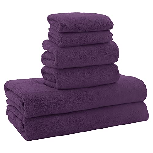 Moonqueen Ultra Soft Towel Set - Quick Drying - 2 Bath Towels 2 Hand Towels 2 Washcloths - Microfiber Coral Velvet Highly Absorbent Towel For Bath Fitness, Bathroom, Sports, Yoga, Travel (Plum, 6 Pcs) #TOP9