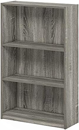 Furinno JAYA Simple Home 3-Tier Adjustable Shelf Bookcase, French Oak Grey