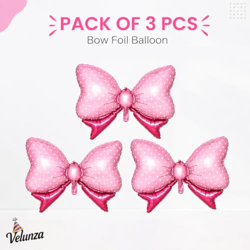 Image of Pack of 3 Pink Bow Foil Balloons for Birhtday Decoration