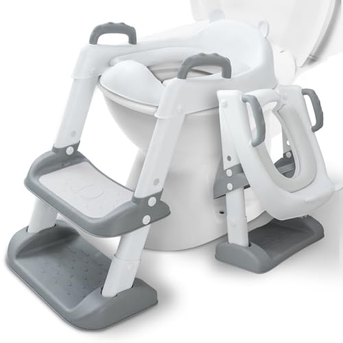 LOVICVKEM Riduttore wc per bambini con Scaletta, Sedile Morbido Cuscino, portatile pieghevole per maschi e femmine, pedana antiscivolo anti-spruzzo, Toilette Portatile Trainer per V,U,O