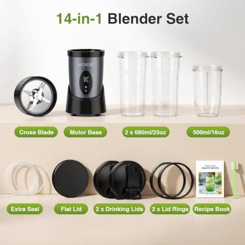 KOIOS Smoothie Blender Kitchen, 900W Personal Blenders with 3 To-Go Cups - image 9