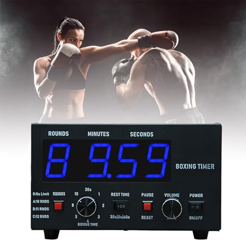 Temporizador de boxeo clásico, temporizador de intervalo de gimnasio profesional con pantalla LED, sonido ajustable, cronómetro, tiempo de entrenamiento seleccionable y repeticiones de ciclo, portátil