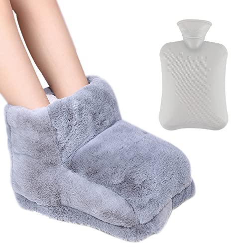 Jooheli Calentador de Pies, Calentador de Pies no Eléctrico, Calentador de Pies con Bolsas de Agua Caliente de 1L, 2 en 1 Súper Suave y Cálido, Calentador de Pies para Mujeres y Hombres (Gris) Cover