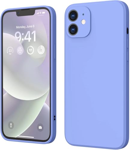 Image of DIZORO Square Candy Liquid Silicone iPhone Case Cover for iPhone 12, All Cube Series with Microfiber Lining Compatible iPhone 12 (6.1 inch) (Purple)