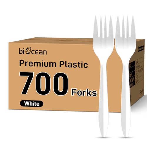 700 Count Medium Weight Plastic Forks White Disposable Plastic Silverware Forks Bulk - Heat Resistant & BPA Free Solid and Durable for Party Restaurant