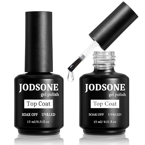 JODSONE 2 Botellas de 15 ml de Esmalte en Gel Top Coat sin Toallitas para una Manicura Brillante que Necesita Curado en Lámpara