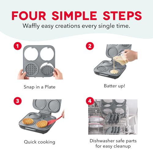 Dash MultiMaker® Family Mini Maker System - Dual Ceramic Nonstick Cooking Surfaces - Built-In Cord Wrap - Makes 4-Inch Waffles - Aqua, 8 Plates by DASH - Image 5