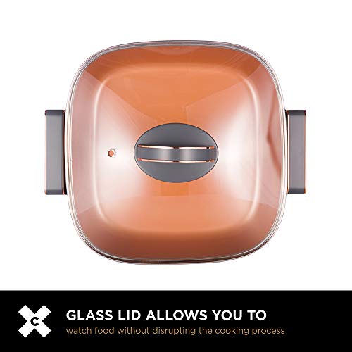 Crux Extra Deep Nonstick Scratch Resistant Electric Skillet With Removeable Temperature Probe, 12" X 12", Silver (14620) #TOP7