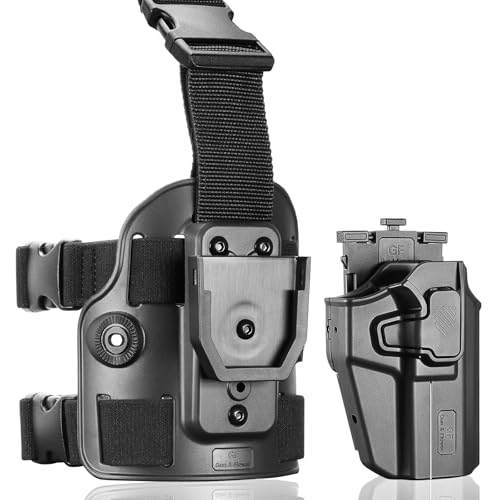 Universal OWB Holster for Glock/Sig/S&W/Springfield/CZ/Beretta/Taurus/Canik/FN/1911/Walther, Fits 100+ Pistols for Full & Compact Size Pistols, Index Finger Release, Right Hand, Black - Drop Leg Style
