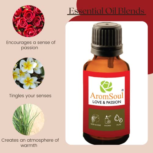 Image of Love and Passion Pure and Natural Aromatherapy Essential Oil Blend (15 ml) | Romance, Positivity, Relaxation, Diffuser, Bath & Massage | Rose, Geranium, Jasmine Clary Sage and Vetiver Oil