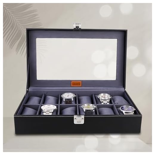 LEDO Watch Box Organizer, PU Leather, 12-Slot Case, Black & Gray