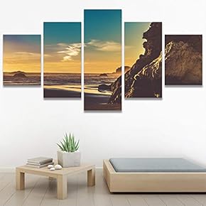 SIGNWIN 5 Panel Canvas Wall Art Skyline Sunset...