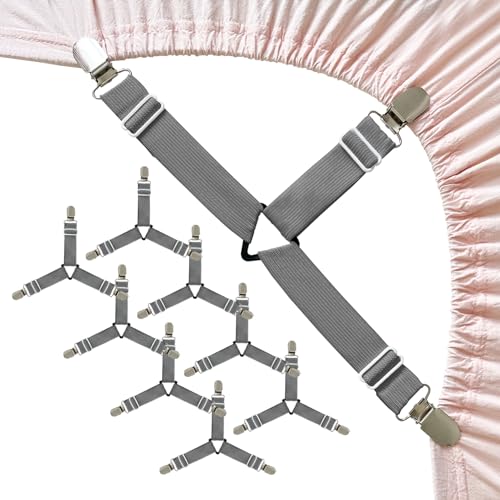 Image of Bed Sheet Straps, Upgrade Fitted Bed Sheet Holders for Corners, Non Slip Sheet Clips Grey 8Pcs