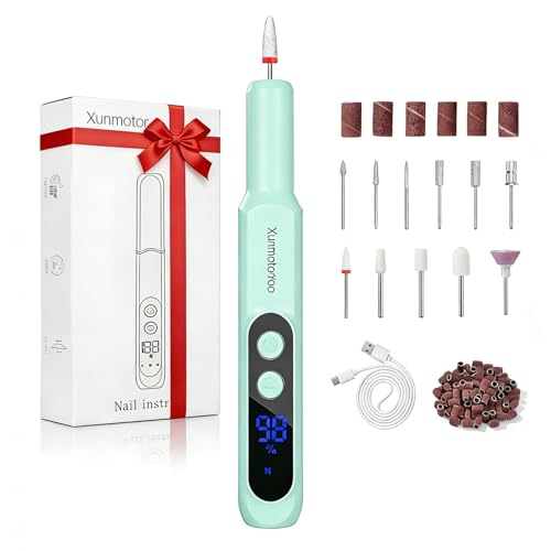 XunmotorYao Fresa per Unghie Professionale Intelligente Led Portatile Manicure e Pedicure Elettrico Unghie Portatile Fresa Trapano Chiodo per Casa e Salone Set,Verde