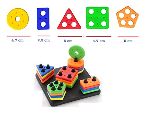 Image of LONGMIRE Plastic Building Blocks Angle Geometric Blocks Stacker Shape Sorter Column Puzzle Stacking Set Toys for 1 Year Old Kids Girl (Multi Color) (SEQAURE GEOMATRIC Block), Set Of 1