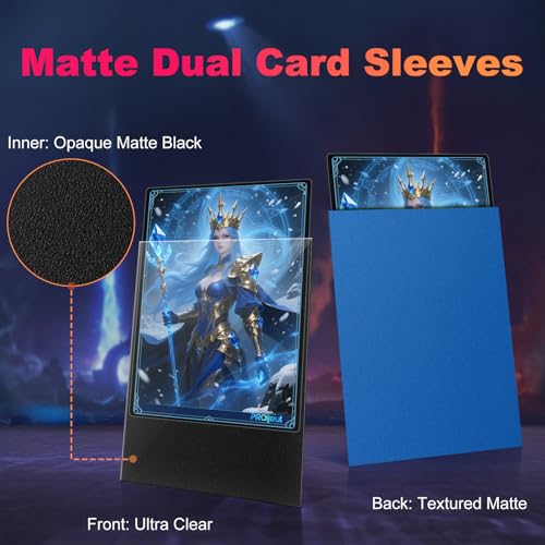 Image of 200 Pack Card Sleeves, Matte Dual Trading Card Sleeves with Opaque Back & Smooth Shuffle, Tear Resistant Card Protectors for MTG, TCG and Game Cards (Wisdom Blue)