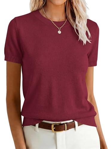 Image of ANRABESS Womens Short Sleeve Sweaters Wool Blend Crew Neck Sweater Shirts Business Casual Work Tops 2026 Summer Outfits