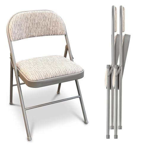 JupiterJX Folding Chairs Set Of 2 Padded Fabric Seat, Heavy Duty Metal Frame Folding Back Rest Chair For Home Office Garden Computer Desk Foldable Chair With Cushioned Pad Seat (Grey, 2 Piece)