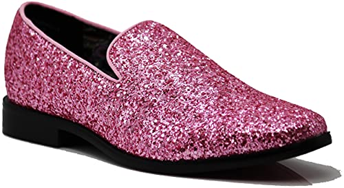 Image of SPK04 Men's Vintage Glitter Dress Loafers Slip On Shoes Classic Tuxedo Dress Shoes