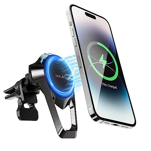 iWALK Magnetic Phone Holder for Car, Premium Magnetic Car Mount for Air Vent, 360° Adjustable Car Mount, Fast Charging Wireless Car Charger Luxurious Car Accessories for iPhone 15/14/13/12 Series