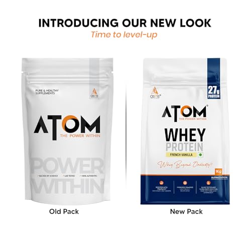 Image of AS-IT-IS ATOM Whey Protein 1kg | 27g protein | Isolate & Concentrate | French Vanilla | USA Labdoor Certified | With Digestive Enzymes for better absorption