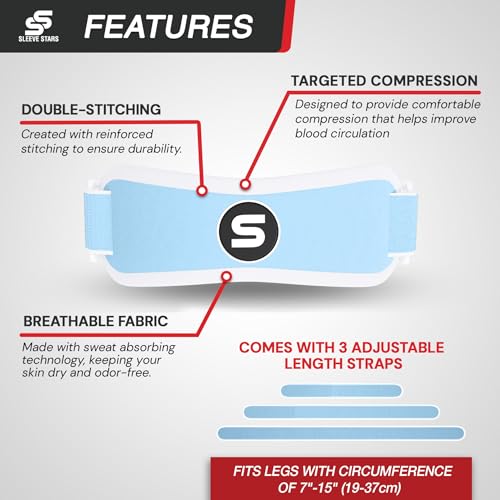 Image of Sleeve Stars Swedish Brand Patellar Tendon Support Strap for Women & Men Effective Osgood Schlatter Knee Brace Youth & Kids Knee Brace with 3 Adjustable Length fits 7 inch-15 inch (Single /Light Blue /Kids)