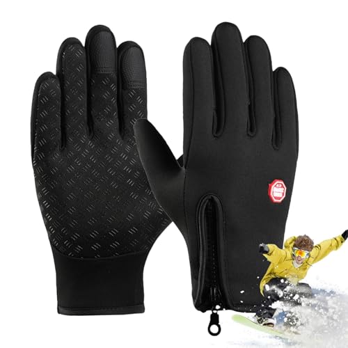 Holdes Guantes impermeables de invierno,Guantes de nieve para hombre - Guantes impermeables a prueba de viento | Accesorios de calor de invierno, guantes térmicos con cremallera para ciclismo y - imagen 9