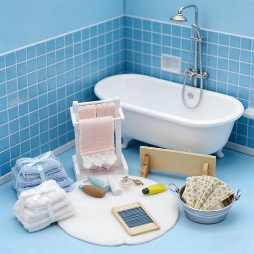 Muebles de baño para casa de muñecas 1/12 con accesorios en miniatura 7