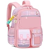 Amythe Sac  Dos Fille Primaire, 2025 Cartable Enfant Scolaire Kawaii, Sac Ecole Fille Collge Lger Impermable de Grande Capacit pour CP CE CM 6  12 ans, 24L-Rose