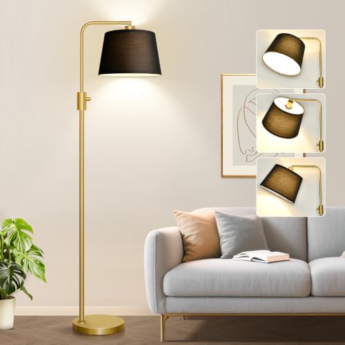 Image of Nintiue Dimmable Gold Floor Lamp, 1000 LM LED Edison Bulb Included, Arc Floor Lamps for Living Room with Black Shade, Modern Standing Lamp Tall Lamps for Living Room Bedroom