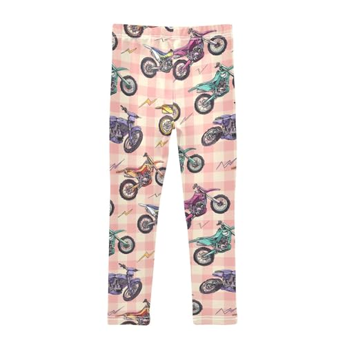 Motorcycle Lightning Pink Plaid Girls Leggings Ultra Soft Compression Yoga Gym Pants for Kids 4-10T2